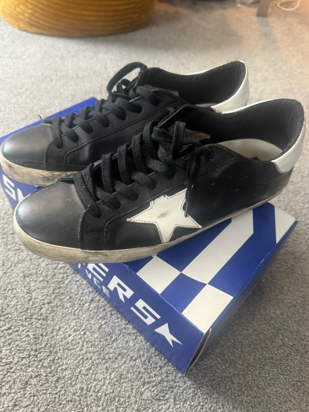 Men's Black Golden Goose Super-Star Sneaker, size 43